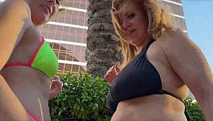 my stepmom and her best friend give me poolside massage pt 1