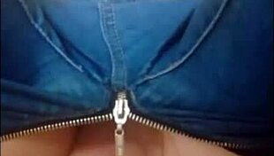 solo babe in tight jeans strips for comfy sex tease
