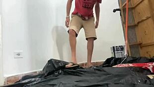 i paid the painter with my wet pussy and he blasted cum all over my tits