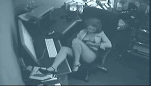 Office whore sneaks fingering in lingerie then gets caught masturbating hard