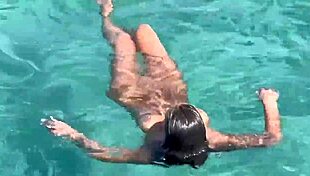 Monika Fox Swims Naked in Pool and Sea Pierced Nipples
