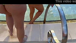 my stepmom and her best friend give me poolside massage pt 1