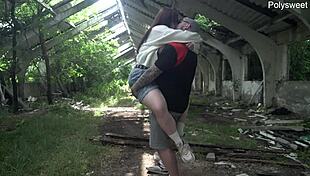 she pegs him wildly in bright sunny public spot