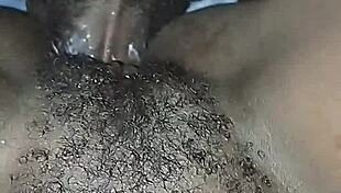 step sister's wet ebony pussy floods cum as step bro fucks her hardcore close up mourning pleasure moans