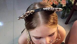 the cute hairdresser with glasses drops everything for some deep cock sucking action