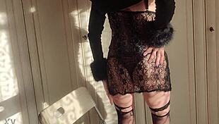 lavinia della teases with slow lingerie strip and heel play