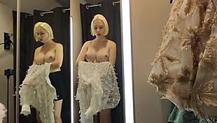 Sexy Transparent Try-On Haul Flashes Tits In Fitting Room!