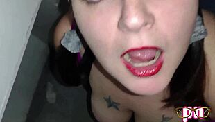 bbw brunette with huge natural tits sucks off dirty old men at the filthy gloryhole