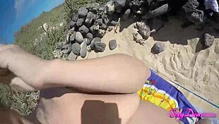 barefoot beach striptease leads to ripped clothes pov doggystyle pounding