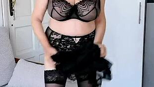 Gilf's Massive Tits Spill from Black Lingerie in Teasing Jerk-Off Instructions