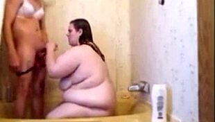 sissy pins wife against shower wall for deepthroat then anal creampie pounding