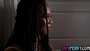 Busty ebony milf stepmom can't resist riding stepson