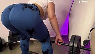 Her big latina ass shakes in tight thong workout