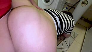 stepmom's huge tits and ass take stepson's cock deep in bathroom?