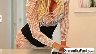 samantha grabs her favorite toy for some deep anal play, moaning as it stretches her tight hole wide