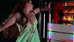 thick redhead pawg yaya pole dances then cowgirl fucked ripped clothes