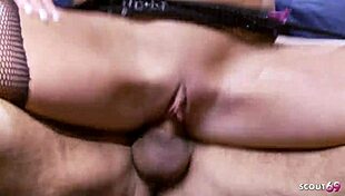 black haired brunette and blonde babe force big dick guy into femdom roleplay threesome pounding
