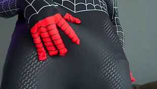Miles Morales Spider-Man cosplay teen jerks huge cock and cums loads