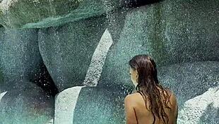 Hot Monika Fox flaunts fake tits long hair in pink bikini exotic posing spots!