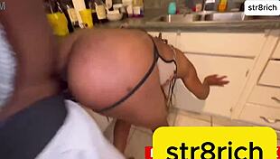 hot ebony babe takes big black cock deep in pussy and ass for juicy creampie