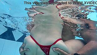 Skinny 18yo latina amateur fucked doggystyle in public pool tight shaved pussy outdoors