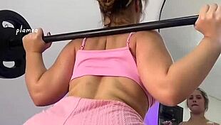 Her big latina ass shakes in tight thong workout