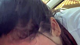 a cute curvy latina secretary flashes her tits then gives stranger sloppy deepthroat car blowjob payment