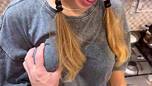 Kitchen Quickie! Dormmate Swallows Cum in Hair and Mouth