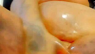 discover the intriguing shine of oil on chubby babe's beautiful big natural tits body