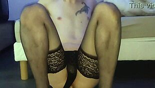 the eager french travesti in lingerie rams dildo deep into her pussy for orgasm