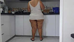 watching my busty colombian stepmom's fat ass in kitchen makes me stroke