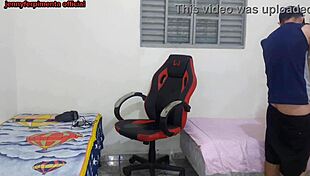Step-sister strips near her step-brother then he fucks her hard on gamer chair