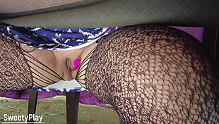 chubby bbw milf squirts wildly from remote vibrator control at public camping site