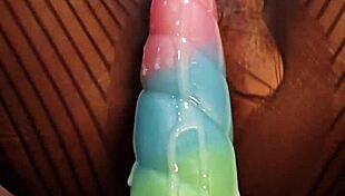 college babe rides bad dragon monster dildo close up wet hairy pussy