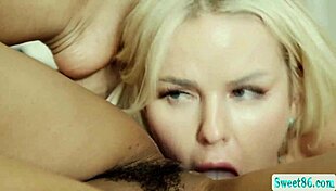 Busty Ebony And White Lesbians Share Shaved Pussy Licks