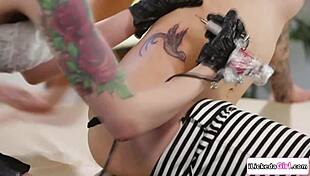 imagine tattooed teen fingering her hairy best friend's shaved pussy