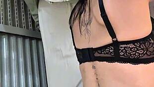 Goth college coed slut flashes huge natural tits for monster cock ride