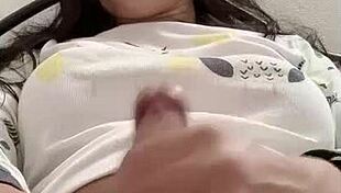 Shemale clamps hair on throbbing cock during intense solo masturbation tease