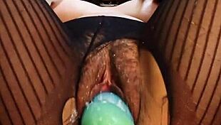 college babe rides bad dragon monster dildo close up wet hairy pussy