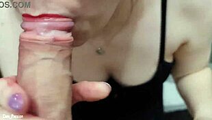 Doing a super closeup blowjob in my fave red lipstick then hot cumshot all over my face and lips yum