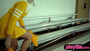 Petite Blonde Cheerleader Milf Strips Big Ass Tease