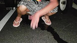 watch this pee queen flash her shaved pussy outdoors for thrills