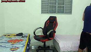Step-sister strips near her step-brother then he fucks her hard on gamer chair