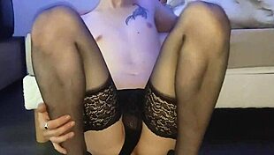 the eager french travesti in lingerie rams dildo deep into her pussy for orgasm