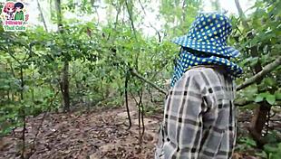 Thai teen gets horny lost in forest and FUCKS rough outdoors