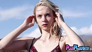 Petite Blonde Emmi Wild Strips Hot Lingerie Posing to Expose Small Tits Body!
