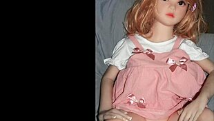 Camille sex doll strikes hot poses in tight pink outfit