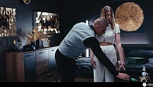 Ever imagine hotel staff freezing a blonde guest to fuck and suck her tits?