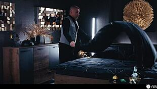 Ever imagine hotel staff freezing a blonde guest to fuck and suck her tits?