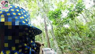 Thai teen gets horny lost in forest and FUCKS rough outdoors